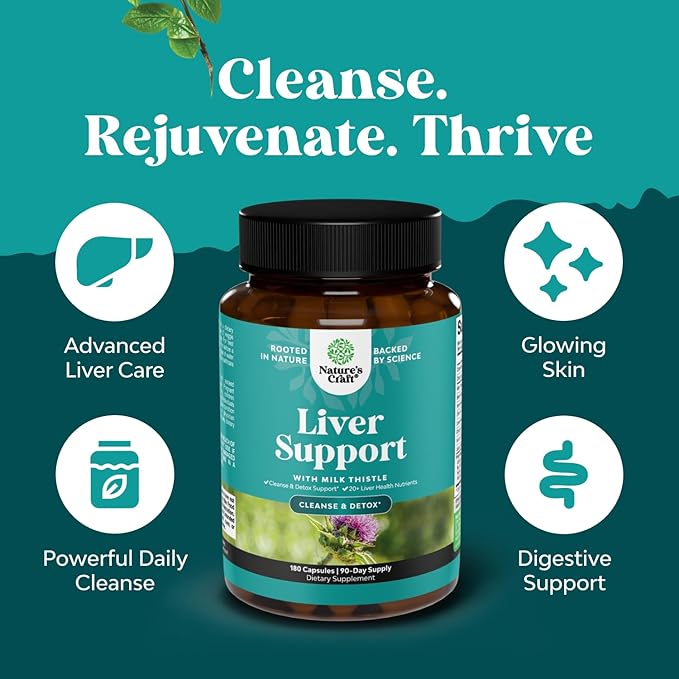 Liver Cleanse Detox & Repair Formula - Herbal Liver Support Supplement with Milk Thistle Turmeric Dandelion Root & Artichoke Extract for Liver Health - Silymarin Milk Thistle Liver Detox Capsules 180