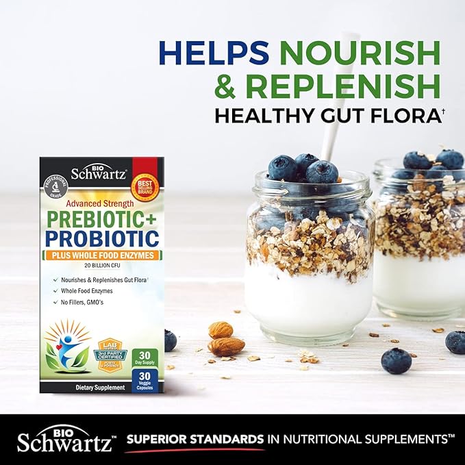 Prebiotics and Probiotic with Whole Food Enzymes for Adults Women & Men - Probiotics Lactobacillus Acidophilus - Digestive Health Capsules Shelf Stable Supplement - Non-GMO Gluten & Dairy Free -30ct