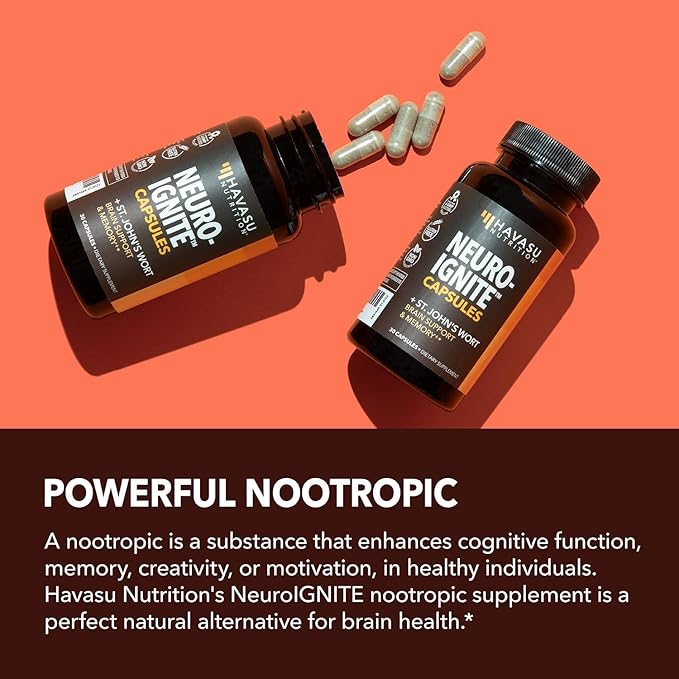 NeuroIGNITE Brain Supplement for Memory and Focus - 30 Count - Cognitive Support with St. John's Wort, Ginkgo Biloba, Bacopa, Phosphatidylserine and Nootropics - Non-GMO Capsules, 1-Month Supply