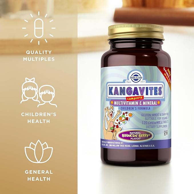 SOLGAR Kangavites, Bouncin’ Berry Flavor - 120 Chewable Tablets, Pack of 2 - Complete Multivitamin & Mineral Formula for Children - Vegan, Gluten Free