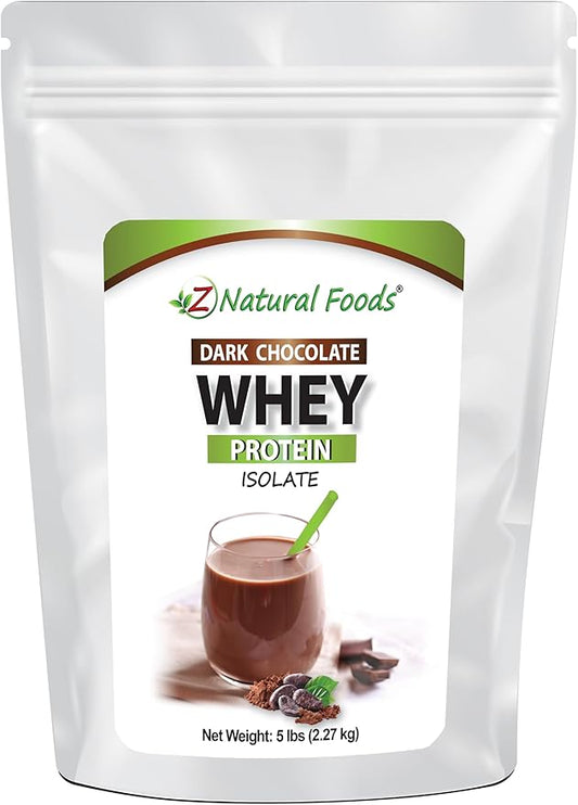Z Natural Foods Dark Chocolate Whey Protein Isolate, Natural Protein Powder with Zero Sugar, Enriched with Vital Proteins for Energy Boost and Weight Loss, Gluten Free, Non-GMO, 5 lbs