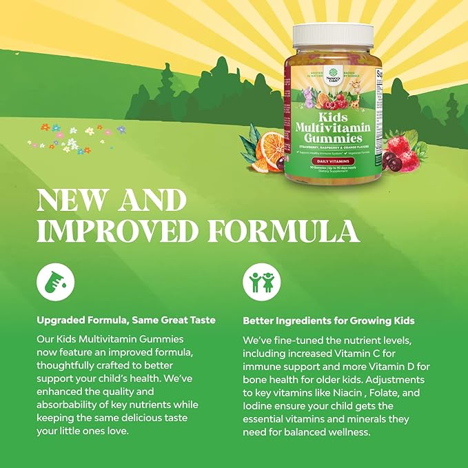 Plant Based Kids Multivitamin Gummies - Multivitamin for Kids Immunity Support Gummies with Vitamins A C D3 E B and Zinc Gelatin and Gluten Free Non-GMO Kids Vitamins Gummy Multivitamin Formula 90ct