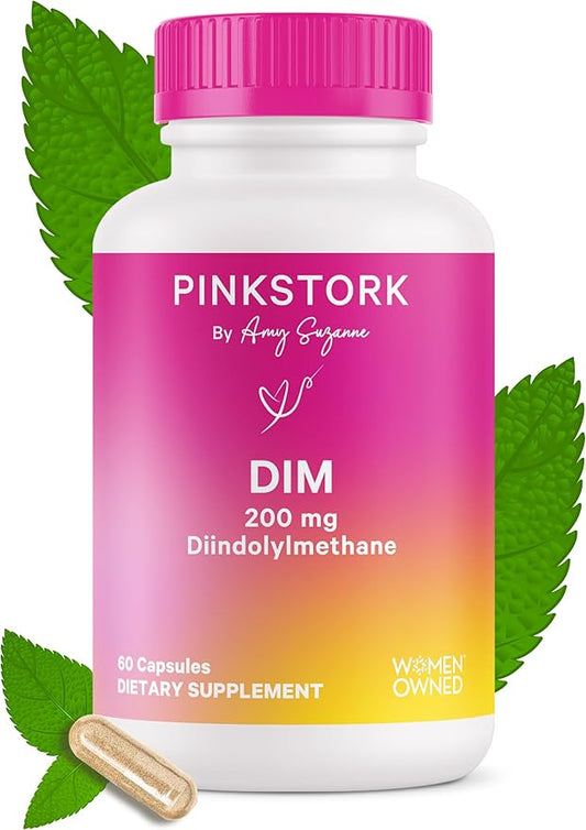 Pink Stork DIM Supplement for Women - Estrogen and Hormone Balance for Menopause, Perimenopause & PMS - DIM 200 mg Plus BioPerine for Mood Support - 60 Day Supply