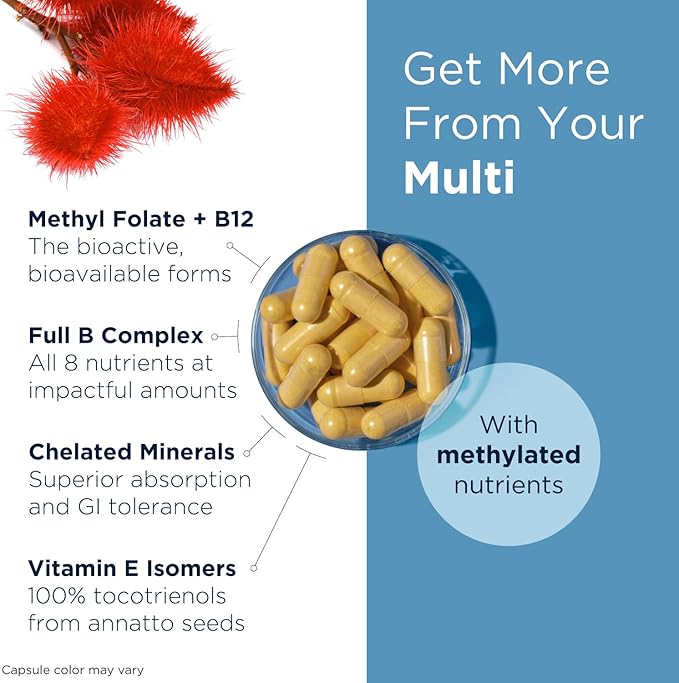 Designs for Health Methylated Multivitamin for Women & Men - Twice Daily Multimineral Supplement & Multivitamin Without Iron + Methylated B12 and Folate, Vitamin C, K, D, E + More (120 Capsules)