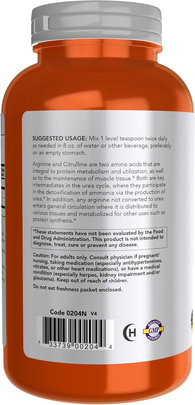 NOW Foods Sports Nutrition, Arginine & Citrulline Powder, 1:1 Ratio, Amino Acid, 12-Ounce