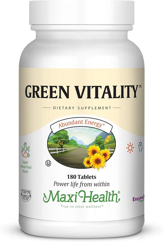 Maxi Health Green Vitality - Green Superfood - Energy and Mood Formula - 180 Tablets - Kosher