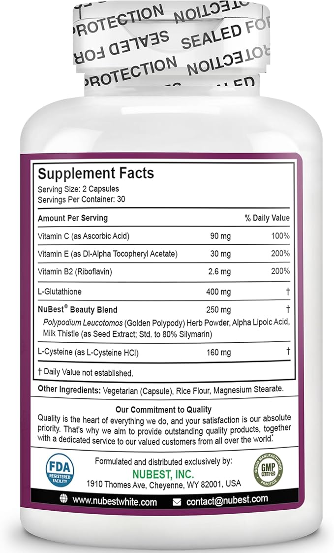 NuBest White - Glutathione 400mg & Milk Thistle Extract - Skin Brightening Supplement - Supports Beautiful and Radiant Skin - Antioxidant & Detoxification - 2 Pack | 2 Months Supply
