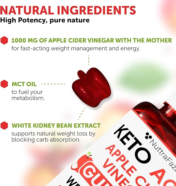 Keto ACV Gummies Advanced Weight Loss - ACV Keto Gummies for Weight Loss for Women and Men - Keto Gummies Supplement - Detox & Cleanse, Digestion - Apple Cider Vinegar - 1 Pack