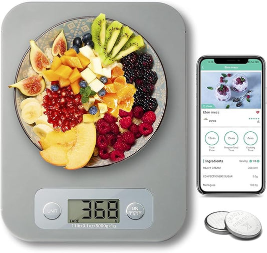 Smart Food Scale for Calorie Counting, Digital Food Scale with Nutritional Calculator, Bluetooth Food Weight Scale for Weight Loss, Diabetics, Macro, Diet, Baking 3g-5kg, 0.1oz
