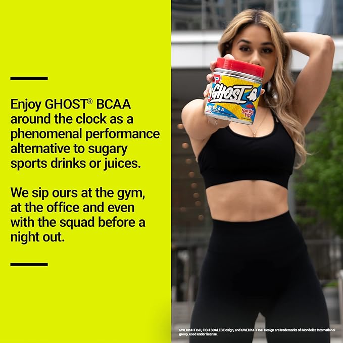 GHOST BCAA Powder Amino Acids Supplement, Sour Patch Kids Watermelon - 30 Servings - Sugar-Free Intra, Post & Pre Workout Amino Powder & Recovery Drink, 7G BCAA