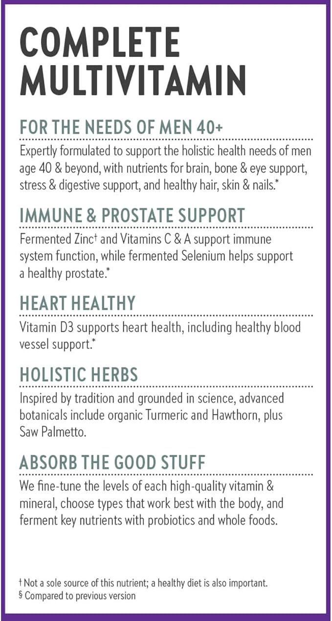 New Chapter Men's Multivitamin 40 Plus for Energy, Heart, Prostate + Immune Support with Fermented Nutrients - Every Man's One Daily 40+, Made with Organic Vegetables & Herbs, Non-GMO - 48 ct