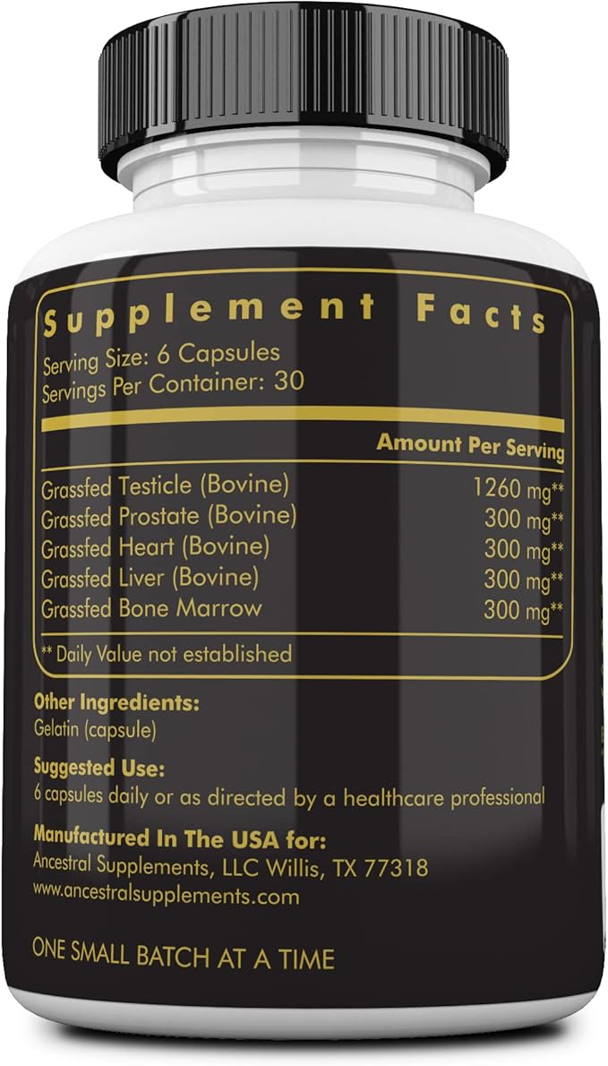 Ancestral Supplements Mofo, Supplements for Men, Support for Test and Energy Levels and Overall Men's Health and Wellness, Non-GMO Grass Fed Beef Organ Supplement with Liver, No Fillers, 180 Capsules