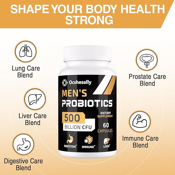 Probiotics for Men, Men Care Supplement, Gut Health for Men, 500 Billion CFUs & 12 Strains, Mens probiotic with Turmeric, Cranberry, Goji, for Digestive, Immune & Bloating Health, 3packs