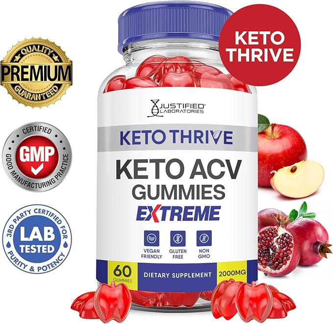 Keto Thrive Keto ACV Gummies Extreme 2000MG Keto Thrive Keto Gummies Apple Cider Vinegar Formulated with Pomegranate Beet Juice Powder B12 Vegan Non GMO 60 Gummys