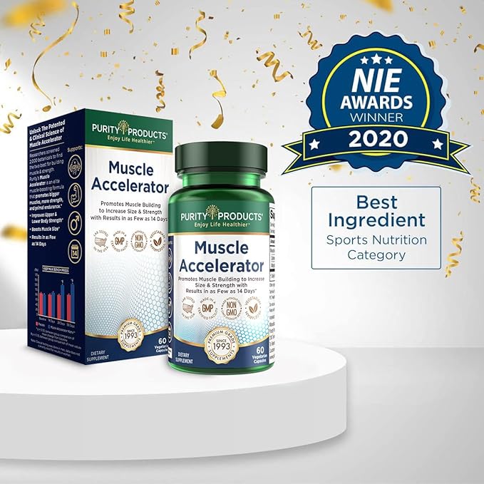 Purity Products Muscle Accelerator 650 mg Patented & Clinically Tested Muscle Accelerator Blend of Ayurvedic Herbal Extracts Promotes Strength, Endurance + Muscle Growth - 60 Veg Caps (3)