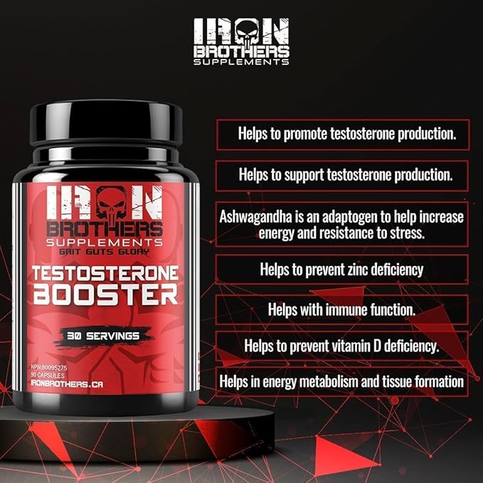 Iron Brothers Supplements Testosterone Booster for Men, 90 Capsules | Testosterone Supplements for Men to Enhance Muscle Growth | Estrogen Blocker | Promotes Fat Loss & Increase Performance - 30 Days