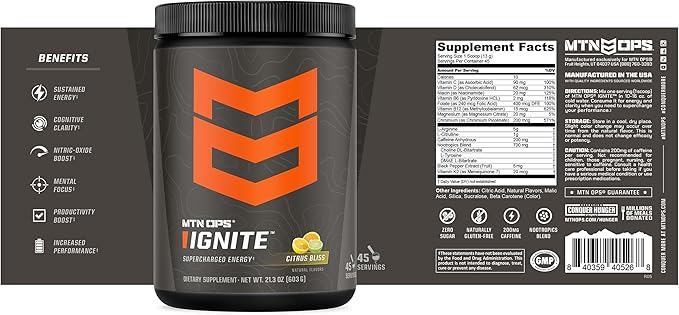 MTN OPS Ignite Supercharged Energy Drink Mix 45-Serving Tub, Citrus Bliss