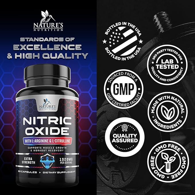 Extra Strength Nitric Oxide Supplement L Arginine 3X Strength - Citrulline Malate, AAKG, Beta Alanine - Premium Muscle Supporting Nitric Oxide Booster for Strength & Energy Supplements - 60 Capsules