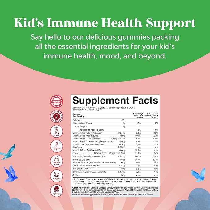 USDA Organic Kids Multivitamin Gummies - Vegan Organic Multivitamin for Kids 2+ with 14 Essential Vitamins and Minerals - Daily Kids Gummy Multivitamins - Vegan Nut Free & Non-GMO (60 Count)