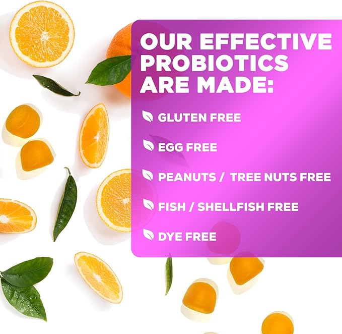 Probiotic Gummies for Women, Men & Teens - 5 Billion CFUs, 6 Probiotic Strains, Orange Flavor - Daily Probiotic Gummy Supplements for Natural Digestive Health, “Good” Gut & Immune Support - 60 Count