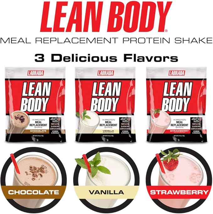 Labrada Lean Body MRP All-In-One Chocolate Meal Replacement Shake, 40g Protein, Whey Blend, 8g Healthy EFA's Fats & Fiber, 22 Vitamins and Minerals , No artificial color, Gluten Free, (80 MRP Packets)