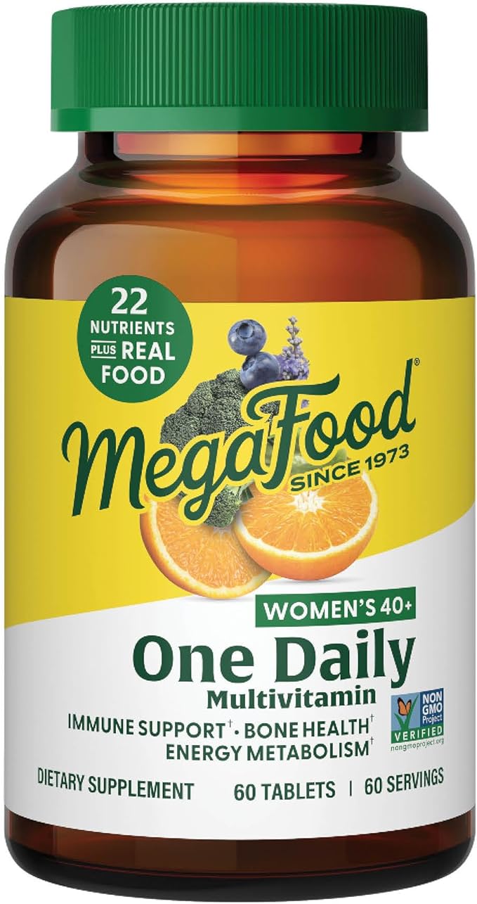 MegaFood Women's 40+ One Daily Multivitamin for Women with Vitamin B12, Vitamin B6, Vitamin C, Vitamin D, Zinc & Iron – Plus Real Food - Immune Support - Bone Health - Non-GMO - Vegetarian - 60 Tabs