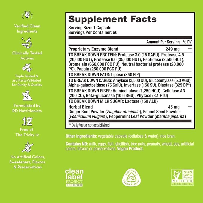 HUM Flatter Me Digestive Enzymes Bloating Supplement - Fast-Acting Bloat Relief for Digestive Health & Debloating Multi Enzyme | Bloat Pills, Anti Bloat Pills, Vegan 180 Servings
