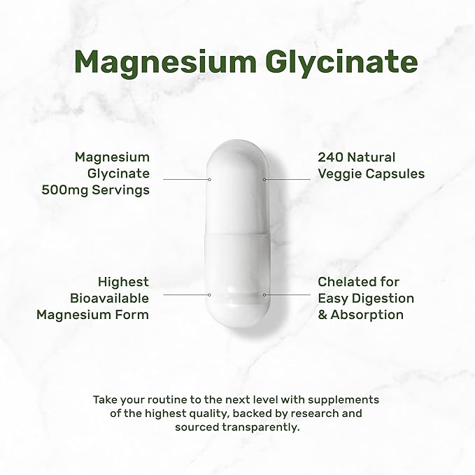 DEAL SUPPLEMENT Magnesium Glycinate 500mg, 240 Veggie Capsules | Chelated for Easy Absorption | Highly Purified Essential Trace Mineral for Muscle, Joint, Heart, & Digestive Health
