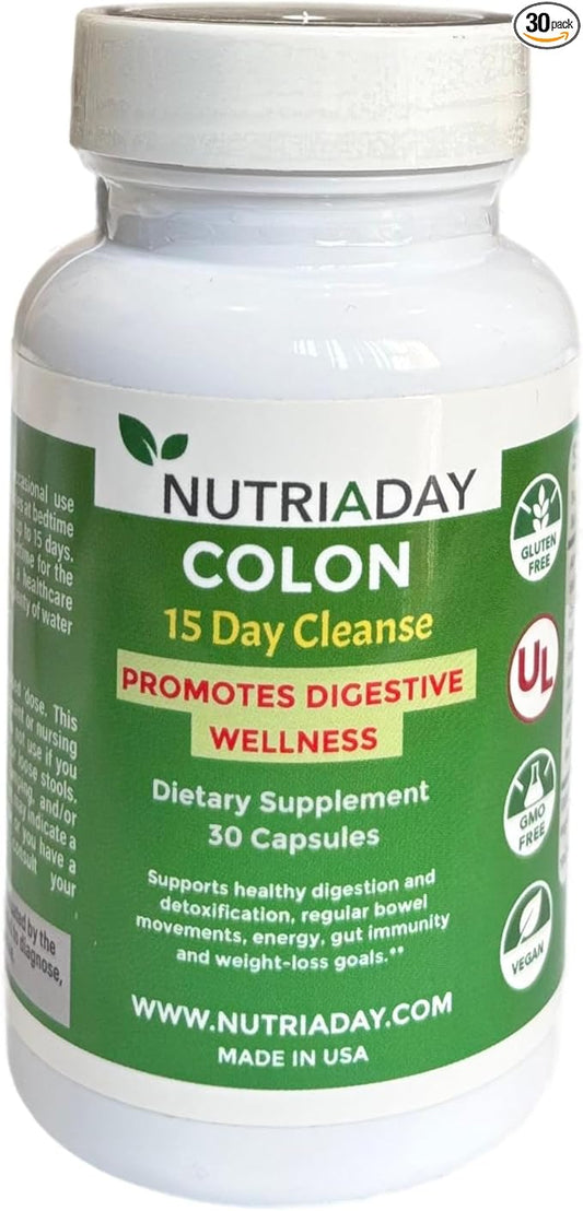 Colon 15 Day Cleanse, Advanced Gut Cleanse Detox for Women & Men with Cascara Sagrada, Psyllium Husk & Senna Leaf, Digestive Wellness, Gluten-Free, Non-GMO, Vegan, 30 Capsules 1-2 Daily