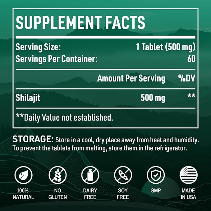 30,000 MG Shilajit Tablets, Shilajit Himalayan Organic, with Fulvic Acid & 85+ Trace Minerals, More Effective Than Shilajit Resin & Capsules, Shilajit for Men & Women, with Lab Test. 120 Count.