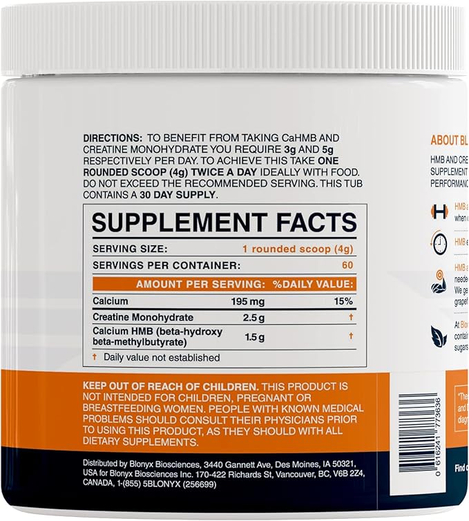 HMB + Creatine Supplement - 3g Daily HMB for Enhanced Strength, Power & Recovery, Ideal for High-Intensity Athletes, 30-Day Supply