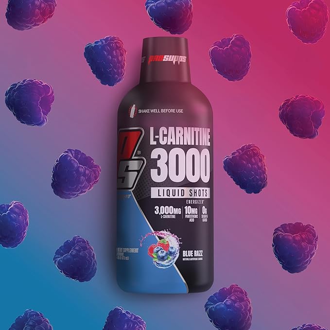 PROSUPPS L-Carnitine Stimulant Free Liquid Shots for Men & Women - Workout Drink for Performance & Muscle Recovery - Clean Energy, No Sugar, No Carbs (31 Servings, 3000 Blue Razz)
