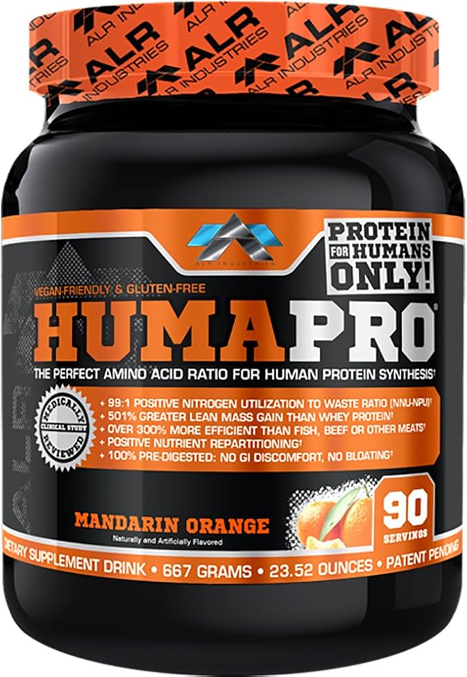 Humapro | Amino Acids Protein Matrix for Humans | 99% Utilization for Lean Muscle | Vegan, Gluten Free | 667g / 90 Servings (Mandarin Orange)