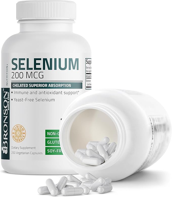 Bronson Selenium 200 mcg – Yeast Free Chelated Amino Acid Complex - Essential Trace Mineral with Superior Absorption, 250 Vegetarian Capsules