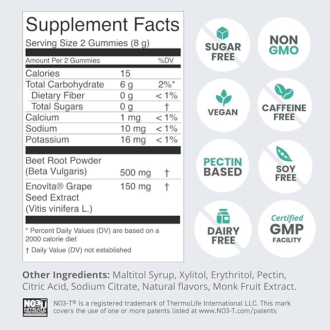 humanN SuperBeets Heart Gummies - Beet Gummy with Heart-Healthy Energy Support, Grape Seed Extract & Beetroot Powder, Sugar Free - Pomegranate Berry Flavor, 60 Count