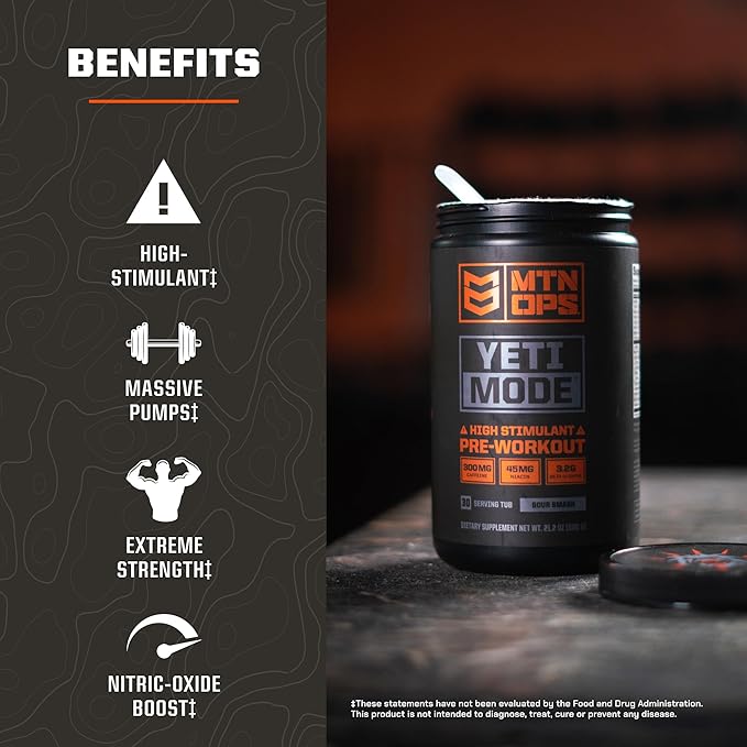 MTN OPS Yeti Mode Pre-Workout Powder - Explosive High-Stimulant with 300mg Caffeine, Creatine Monohydrate, Beta-Alanine, and 45mg Niacin - Pink Lemonade Flavor in 30 Serving Tub