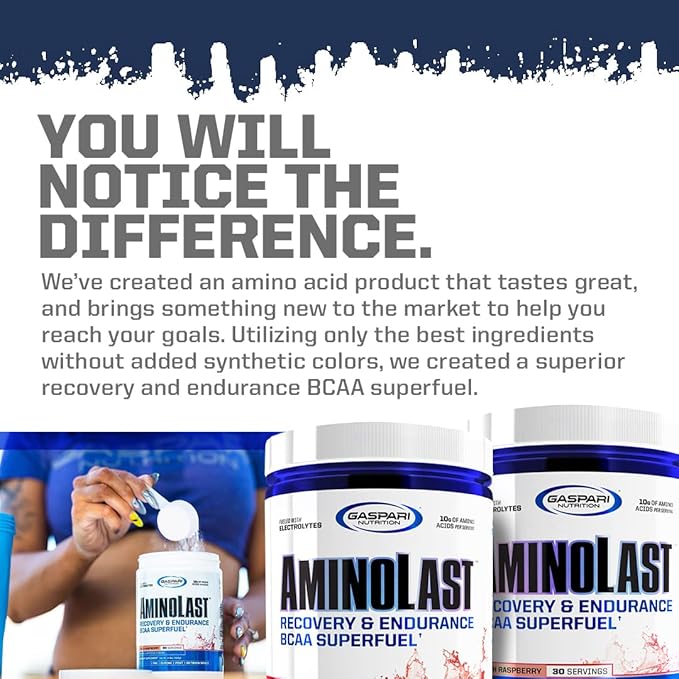 Gaspari Nutrition Aminolast, Recovery and Endurance BCAA Superfuel, 2:1:1 Amino Acid Ratio, Fueled with Electrolytes (30 Servings, Kiwi Strawberry)