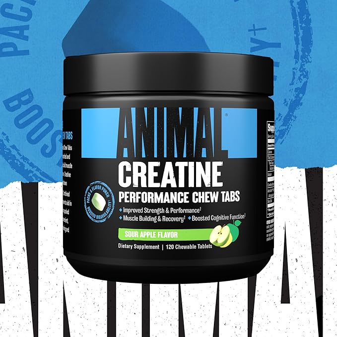 Animal Creatine Chews Tablets - Enhanced Creatine Monohydrate with AstraGin to Improve Absorption, Sea Salt for Added Pumps, Delicious and Convenient Chewable Tablets - Green Apple