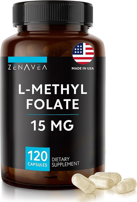 L-Methylfolate 15mg - L Methyl Folate Supplement, 5-MTHF for Folic Acid Deficiency - Max Absorption and Potency - l-methylfolate 15 mg - Methyl folate 15 mg - 120 Vegan Capsules, Non-GMO Gluten Free