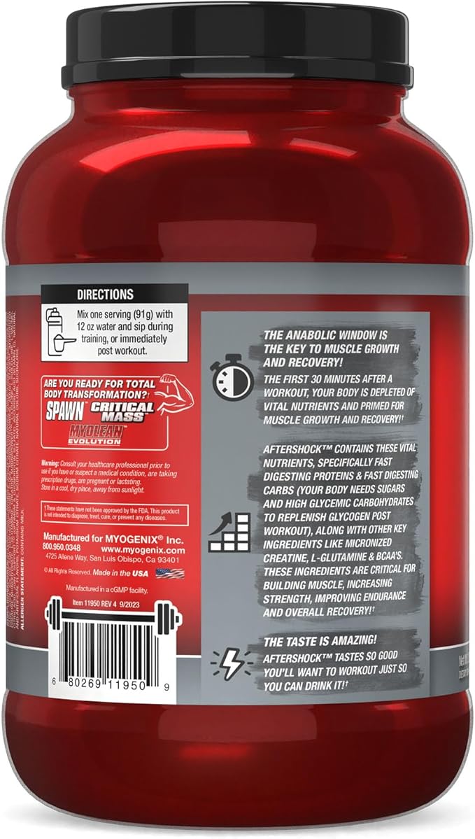 Myogenix Aftershock Post Workout, Muscle Growth Whey Protein Powder | Anabolic Whey Protein and Mass Building Carbohydrates | Amino Stack Creatine and Glutamine Plus BCAAs | Fruit Punch 3 LBS