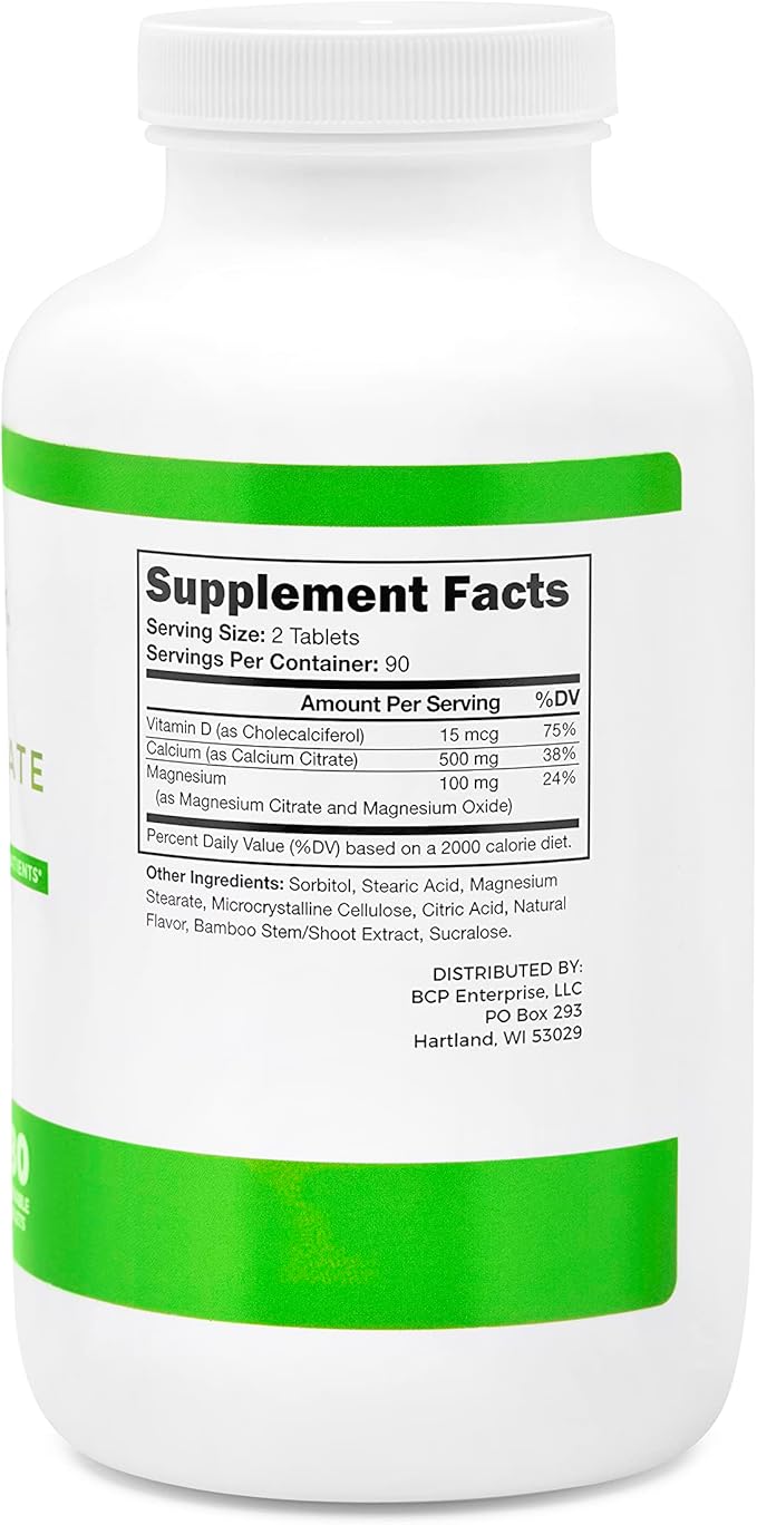 BariSlim Bariatric Calcium Citrate with Magnesium and Vitamin D Tabs - 500 mg of Calcium Citrate Per Serving - Formulated for Patients After Weight Loss Surgery | Mixed Berry (90 Servings)