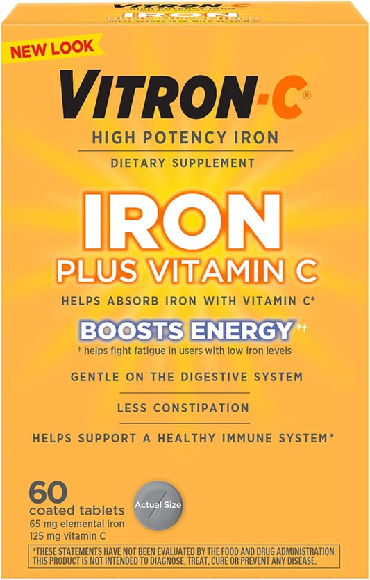 Vitron-C Iron Supplement, Immunity Support Iron Supplements with Vitamin C, Iron Pills for Immune Support, 60 Count