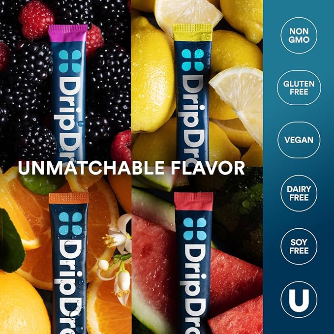 DripDrop Hydration - Bold Variety Pack - Electrolyte Drink Mix Single Serve Hydration Powder Packets - Watermelon, Berry, Lemon, Orange | Non-GMO, Gluten Free, Vegan | 16 Sticks