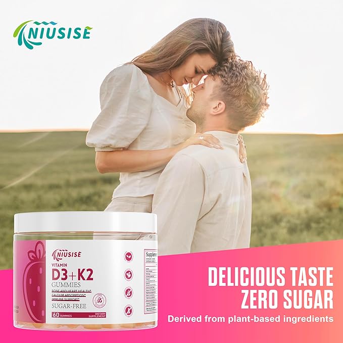 Vitamin D3 + K2 Sugar Free Gummies, 10000 IU Vitamin D3 + 250 mcg Vitamin K2, Supports Bone & Heart Health for Adults, Promotes Calcium Absorption & Immune Health, Non-GMO, 120Gummies