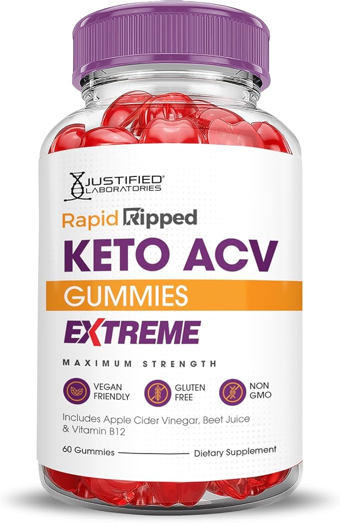 (5 Pack) Rapid Ripped Keto ACV Gummies Extreme 2000MG Rapidripped Keto Gummies Apple Cider Vinegar Formulated with Pomegranate Beet Juice Powder B12 Vegan Non GMO 300 Gummys