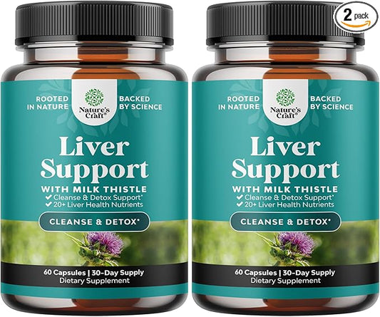 Liver Cleanse Detox & Repair Formula - Herbal Liver Support Supplement with Milk Thistle Turmeric Dandelion Root & Artichoke Extract for Liver Health - Silymarin Milk Thistle Liver Detox Capsules 2pk