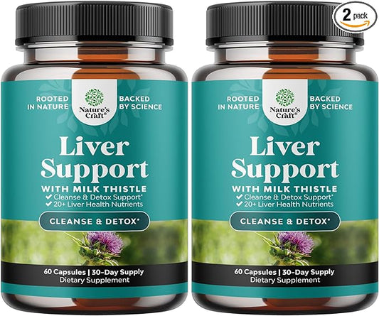 Liver Cleanse Detox & Repair Formula - Herbal Liver Support Supplement with Milk Thistle Turmeric Dandelion Root & Artichoke Extract for Liver Health - Silymarin Milk Thistle Liver Detox Capsules 2pk