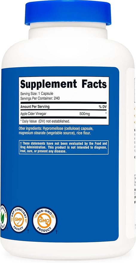Nutricost Apple Cider Vinegar 500mg, 240 Vegetarian Capsules - Natural, Non-GMO, and Gluten Free (2 Bottles)