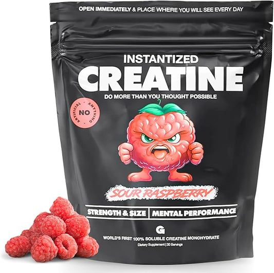 Gains in Bulk Instantized Creatine Monohydrate Powder - Pre Workout Supplement, Support Muscle Endurance, High Energy and Cognitive Function, 100% Soluble, No Bloating (30 Servings, Sour Raspberry)