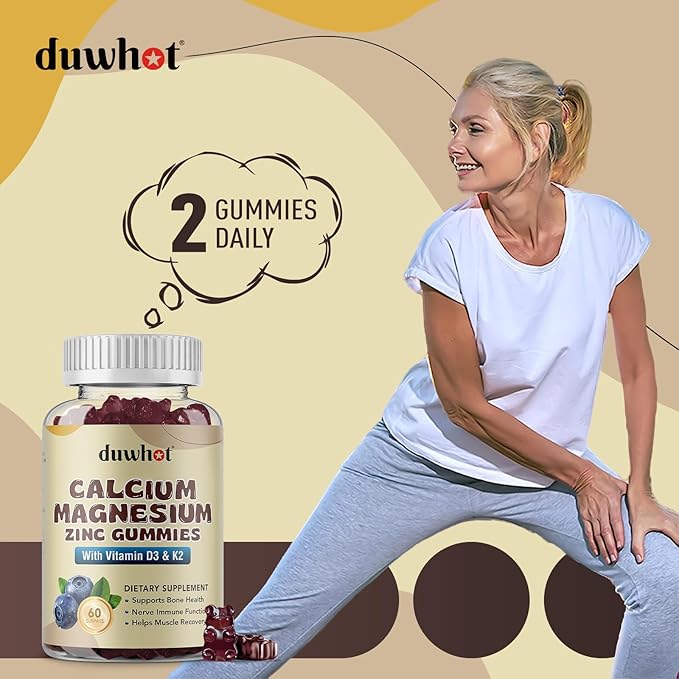 Calcium Magnesium Zinc Gummies for Women, Chewable Calcium Supplement 1000 mg Vitamin D3 & K2, Bone & Nerve Health, Muscle Function, Immune Support & Stress Relief, Blueberry Flavor, 120 Ct